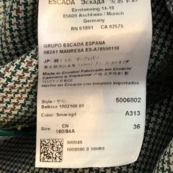 New ESCADA Belkisa Houndstooth Blazer Virgin Wool 6 MSRP $1850 - Picture 10 of 11